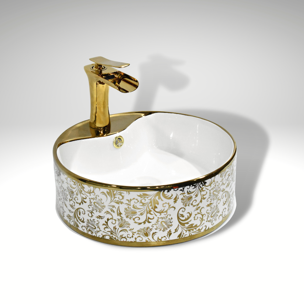 InArt Ceramic Counter or Table Top Wash Basin Gold 46x46 CM ...