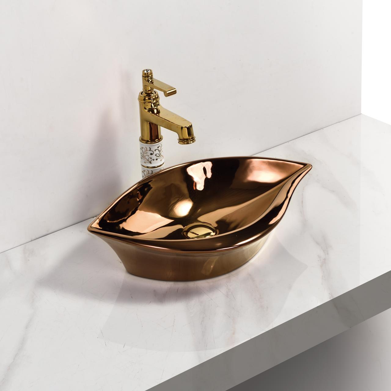 InArt Ceramic Counter or Table Top Wash Basin Rose Gold Color 50 x ...