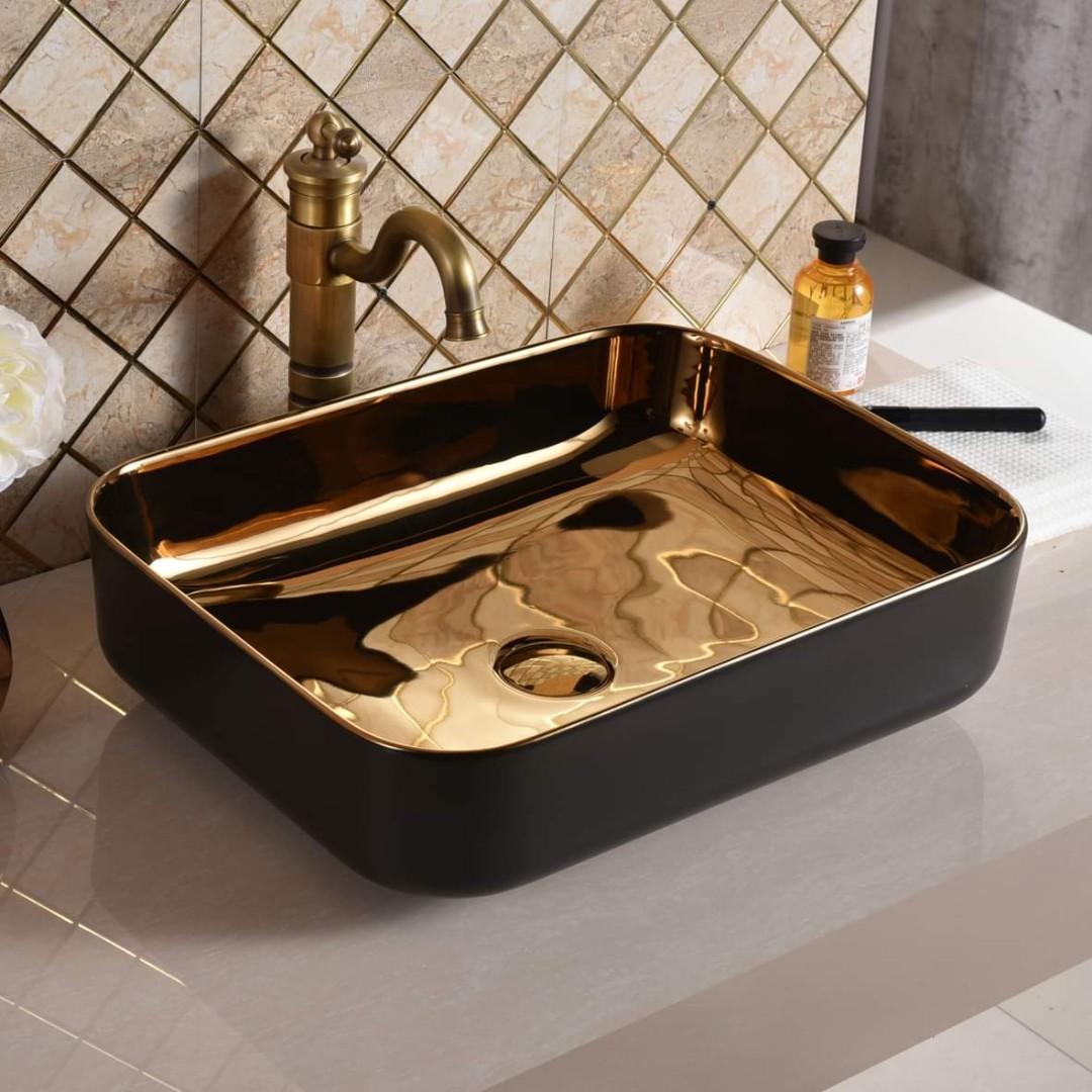 InArt Table Top Wash Basin Design 50 x 40 CM Black Rose Gold Color ...