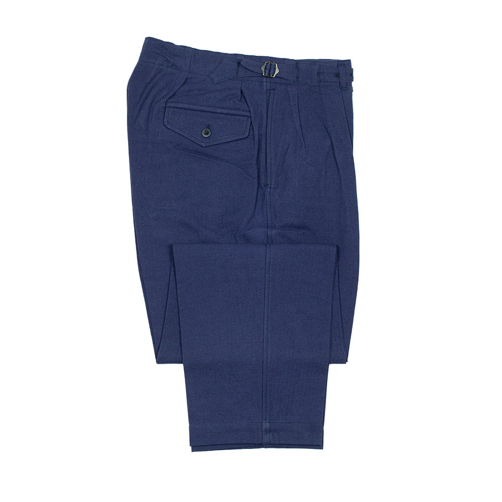 Gurkha trousers in inky blue washed cotton/linen/silk herringbone