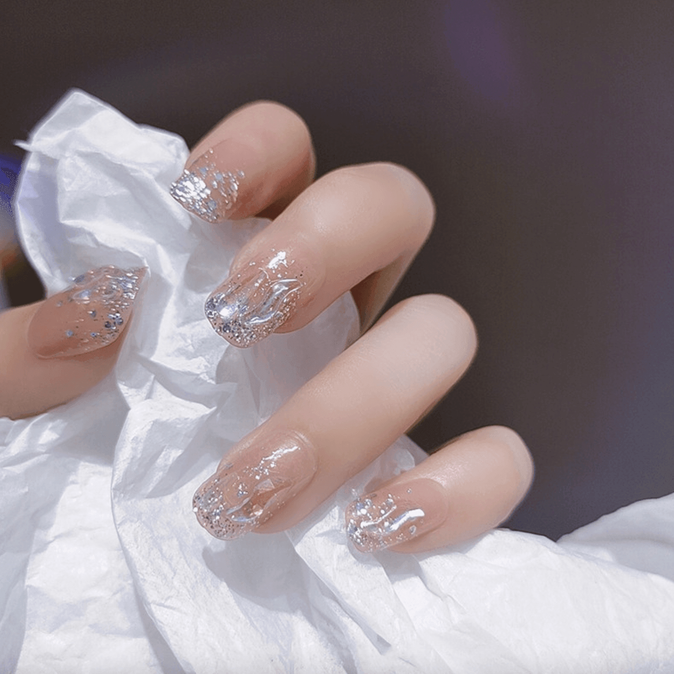 Shining Glitter with Diamonds Medium Short Rounded Square Press On Nai –  Belle Rose Nails