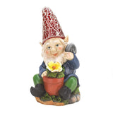 Accent Plus Gnome with Flower Solar Garden Statue