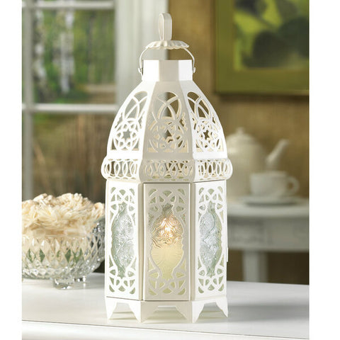 Accent Plus Lacy Cutout White Candle Lantern - 12 inches