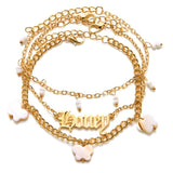 Fashion Pink Butterfly Anklets Set