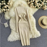 Knitted Turtleneck Sweater Adults Lady Slim Bodycon Long Sleeve Bottoming Dress