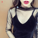 Lace Star Dots New Hot Sexy Long Sleeve See Through Casual Top