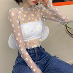 Lace Star Dots New Hot Sexy Long Sleeve See Through Casual Top