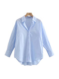 Loose Asymmetry Poplin Blouses Vintage Long Sleeve Button-up Female Shirts