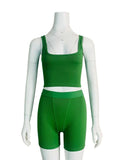 High Stretch Solid Color Sleeveless Yoga Running Sportwear 2 Piece Set