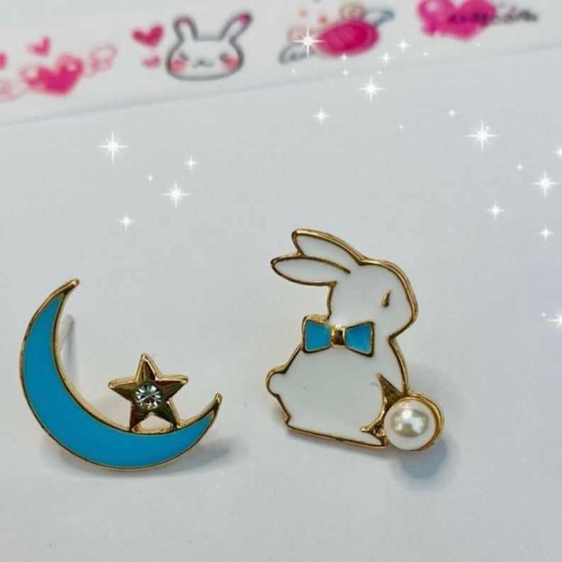 Kawaii white anime moon bunny earrings , rabbit earrings moon and star –  Jenny Sparkles Accessories