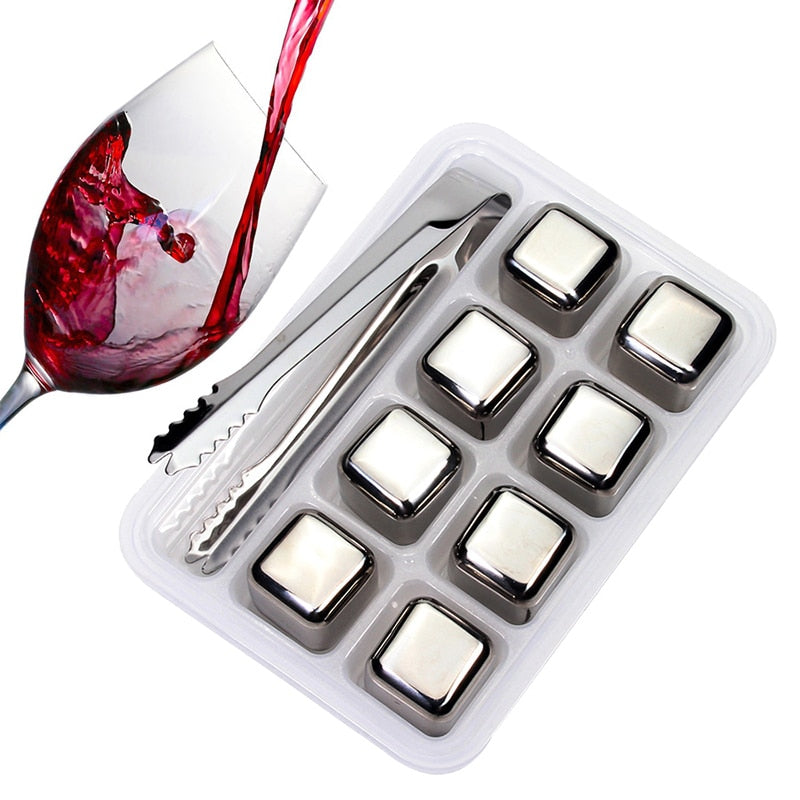 Reusable Stainless Steel Wine Ice Stones Drinks Cooler Cubes Beer Whiskey Scotch 