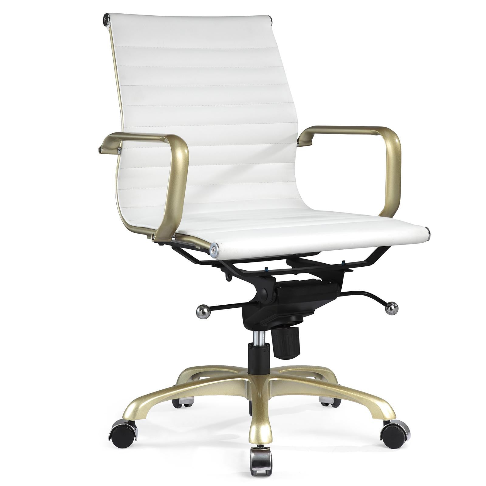 Home  Products  Elegant Office Chair in White + Gold Arms in Vinyl