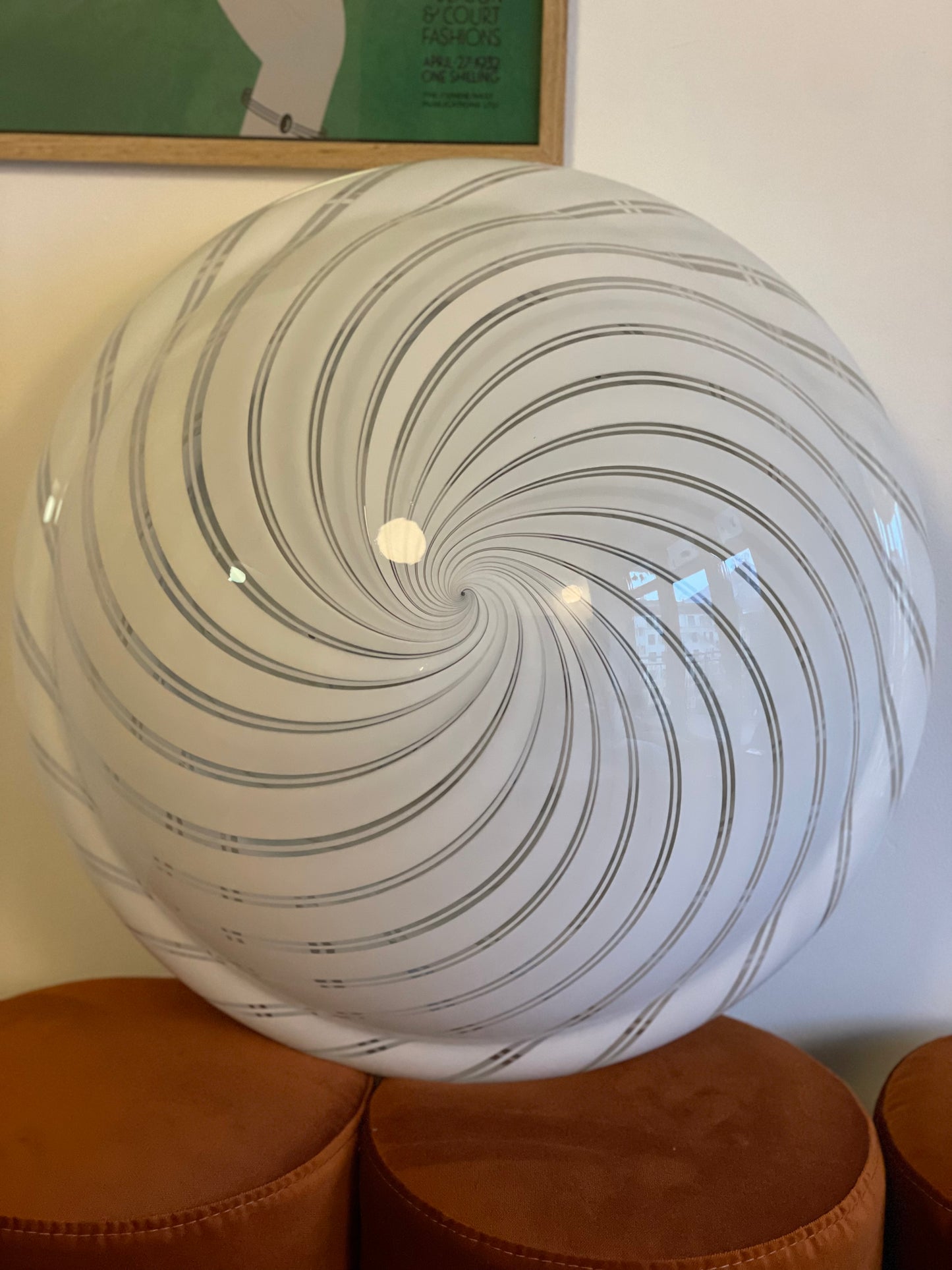 Mega vintage Murano wall lamp with white swirl 47cm