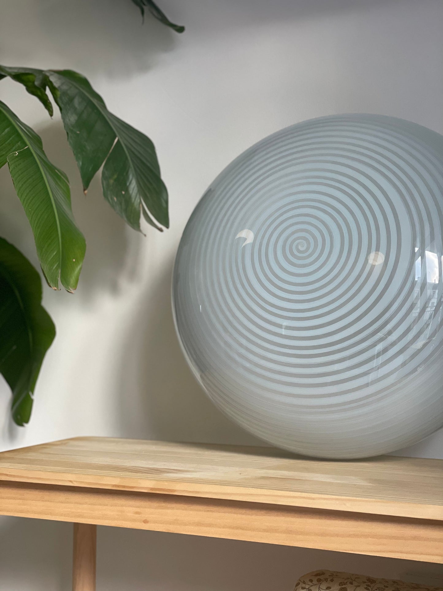 Vintage murano loftlampe med blå swirl 50cm