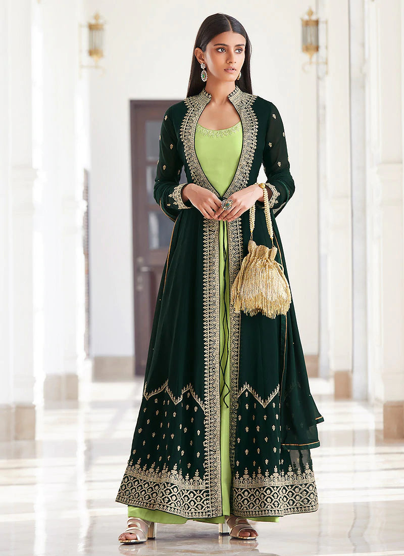 Green Embroidered Jacket Style Anarkali Suit- TYPES OF ANARKALI DRESS