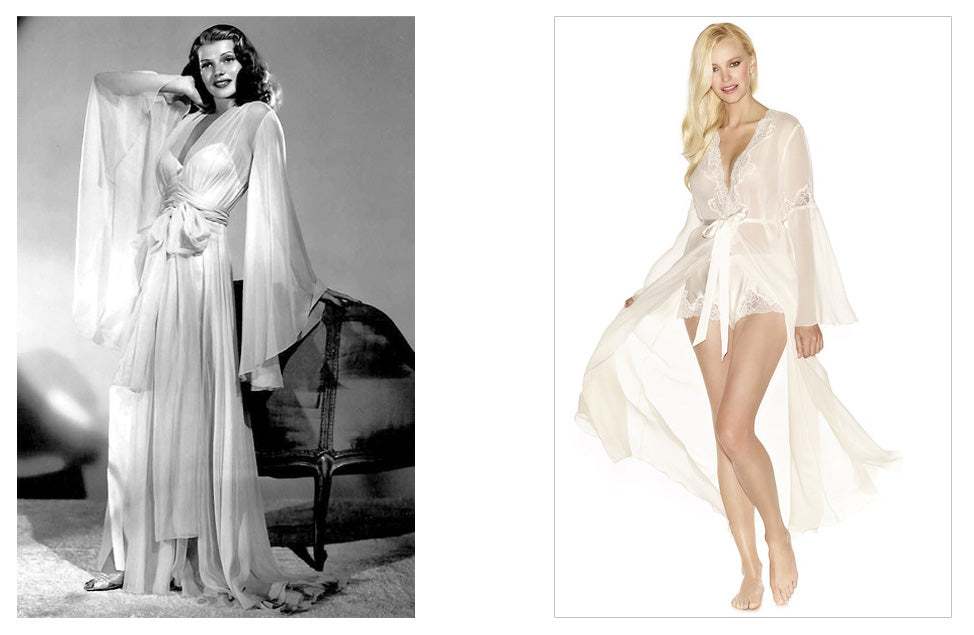 Rita Hayworth - NK iMODE our MORGAN Charming Long Silk Robe in Ivory