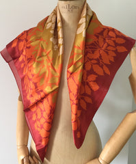 Russett Brown with Gold Leaf Polyester Scarf, 35" Atmosphere Vintage Accessory