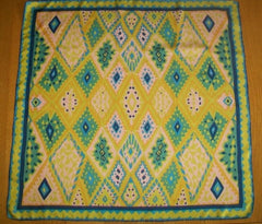 1970s Pyschedelic Silk Scarf, Green Blue Patterned 26", Vintage Fabric