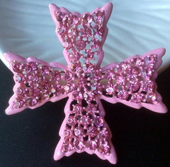 Weiss Pink Cross Brooch, Enamel with Rhinestones, Retro Vintage Jewelry
