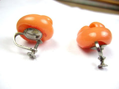 NOW SOLD Celluloid Earrings, Coral Peach, 1920s Art Deco Vintage Jewelry