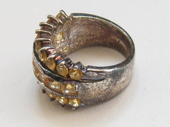 NOW SOLD Amber Rhinestone Ring Sterling Silver, 1960s Vintage Jewelry