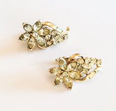 Rhinestone Earrings, Clip Ons, Coro, 1940s Vintage Jewelry
