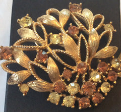 Topaz Rhinestone Brooch, Pale Green, Lisner Designer, 1950s Vintage Jewelry