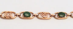 Green Jade Bracelet, Gold Tone Heart, Art Deco Vintage Jewelry