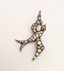 French Rhinestone Swallow Pin European Silver Art Nouveau