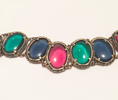 NOW SOLD Gripoix Glass Bracelet, Poured Glass, Red Green Blue, Art Deco Vintage