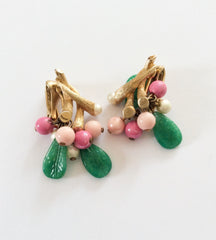 Celluloid Beaded Bangle Bracelet with Earrings, Art Deco