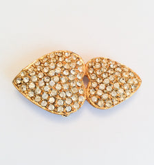Rhinestone Double Heart Brooch Signed Kane 1960s Vintage Jewelry