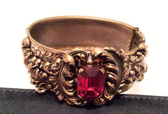 Vintage Red Glass Victorian Art Nouveau Bangle Bracelet