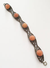 Peach Satin Glass Bracelet, Sugar Loaf, Neiger, Art Deco Vintage Jewelry