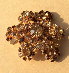 Topaz Rhinestone Pin Brooch Spray Flowers Victorian Revival Vintage Jewelry