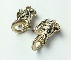 NOW SOLD Door Knocker Earrings Zebra Black White Enamel Vintage