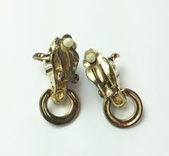NOW SOLD Door Knocker Earrings Zebra Black White Enamel Vintage