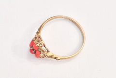 NOW SOLD Coral Ring, Victorian, 9K Gold, British Hallmarked, Art Nouveau Vintage Fine Jewelry