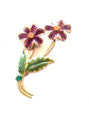 Enamel Flower Brooch, Rhinestone, Retro, Vintage Jewelry