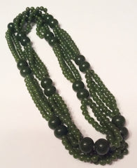 Jade Bead Necklace, Triple Strand, 1940s Art Deco Vintage Jewelry