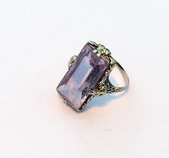 NOW SOLD Art Deco Ring, Amethyst Gemstone 14K White Gold Vintage Fine Jewelry