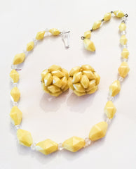 NOW SOLD Lucite Necklace with Cluster Earrings, Yellow Beads