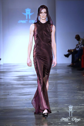 Mila Fargo Shadow of Death purple gown runway look 2 / EXOS COUTURE SHOW 2015 /16