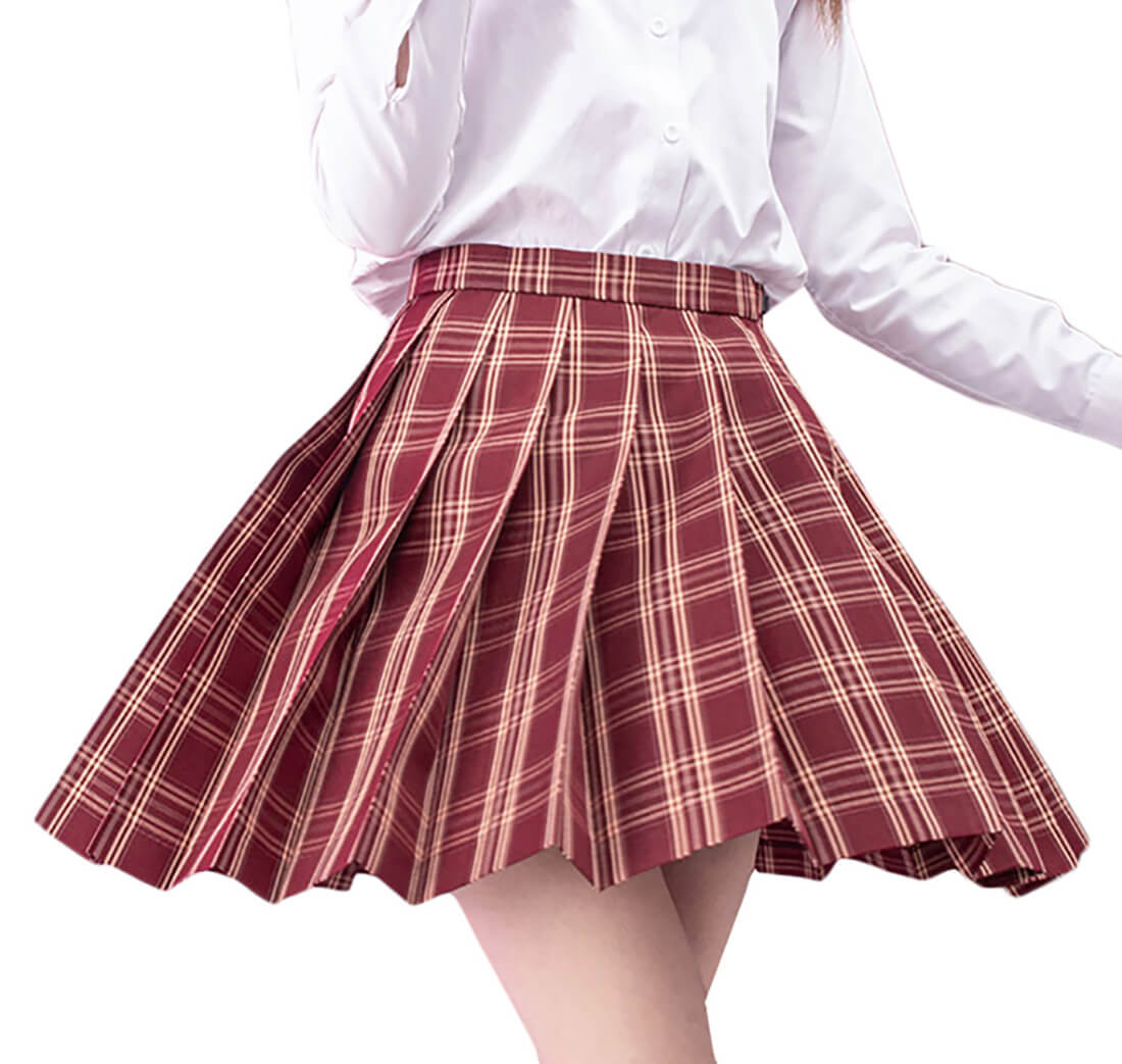 1) Girls Women's Pleated Plaid Skirt 