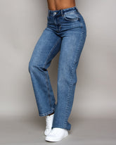 PIECES Holly Højtaljet Vidde Jeans, Vasket MellemBlå