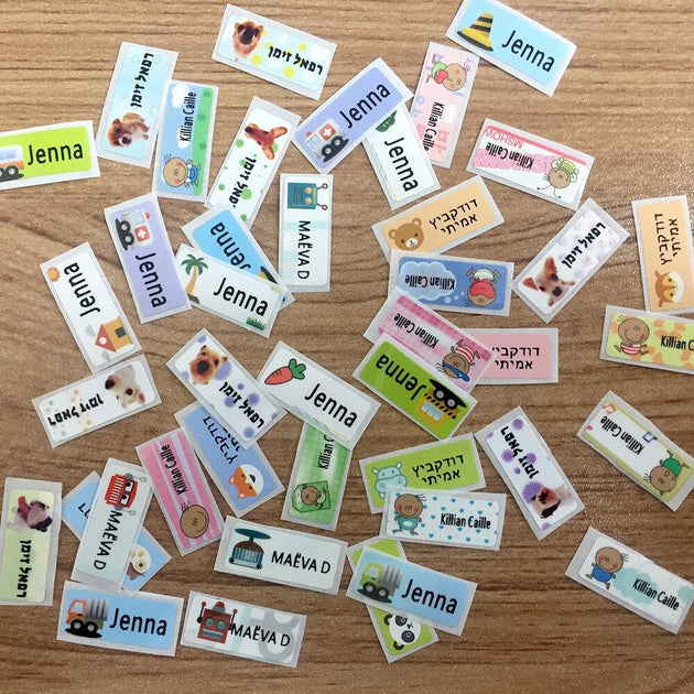 100Pcs personalized NAME tag stickers label custom Waterproof School child gift 