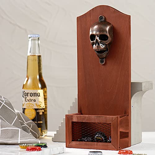 Wooden Bottle Opener with Cap Collector Catcher