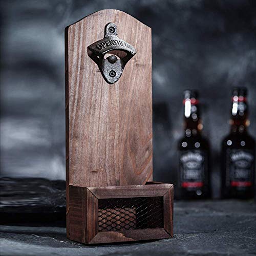 Wooden Bottle Opener with Cap Collector Catcher