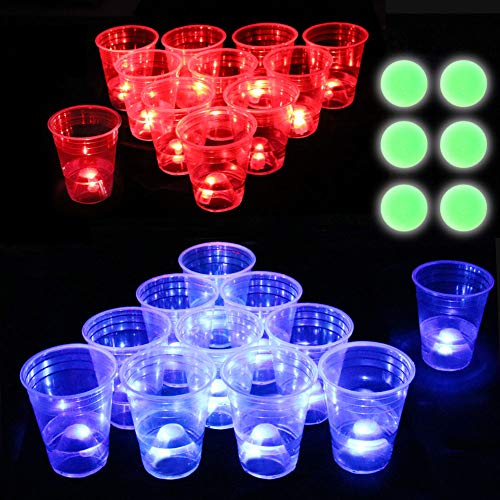 LED Beer Pong Cups and Glow-in-The-Dark Balls,22 Set