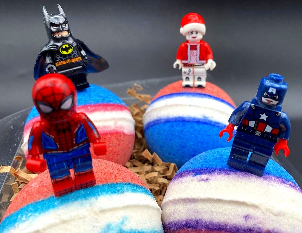 bath bombs with superheroes inside